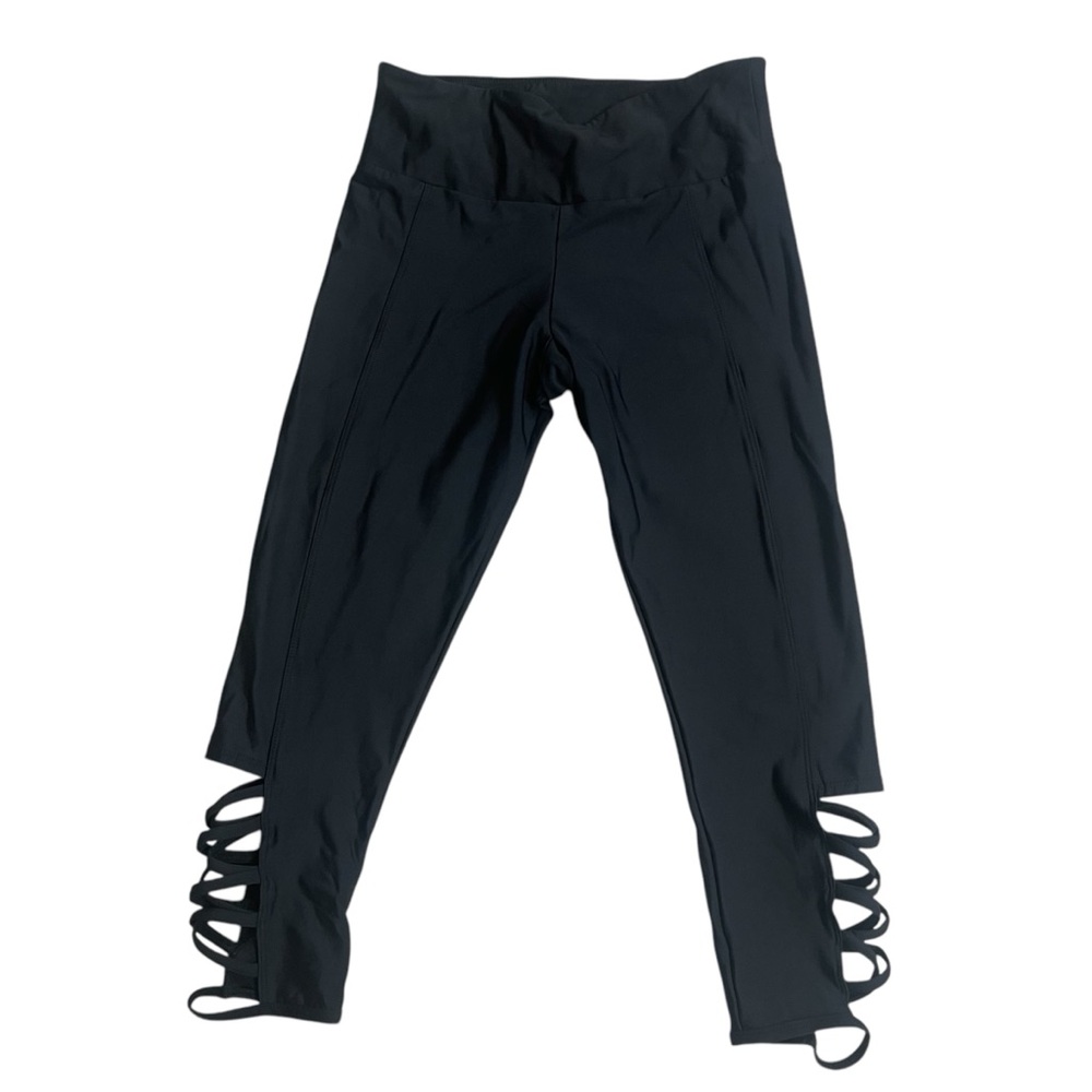 Onzie Capri Activewear Yoga Leggings Womens M/L Black Strappy Paneled Pull On - Picture 3 of 10